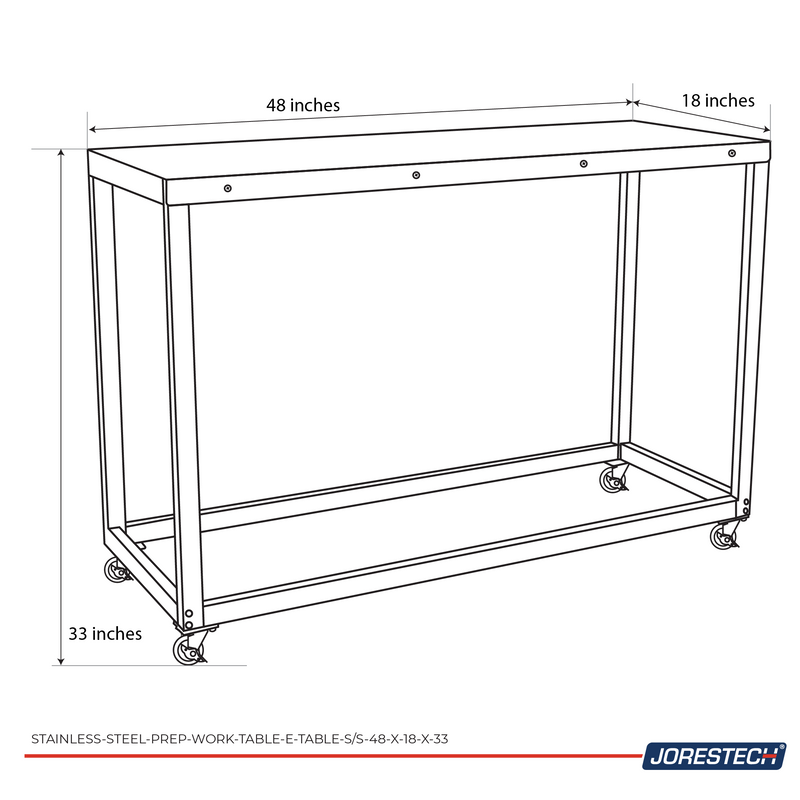 Stainless Steel Prep Work Table - 48 x 18 x 33
