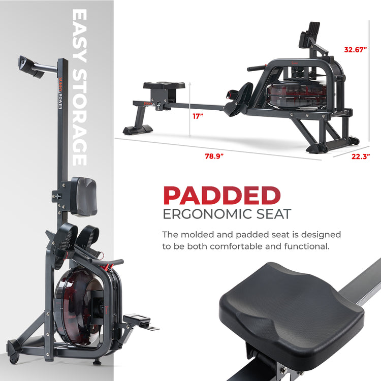 Máquina de remo en agua Sunny Health &amp; Fitness Obsidian Surge de 500 m SF-RW5713