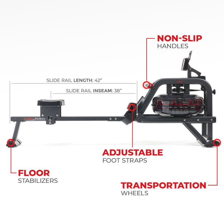 Sunny Health & Fitness Obsidian Surge 500 m Water Rowing Machine SF-RW5713