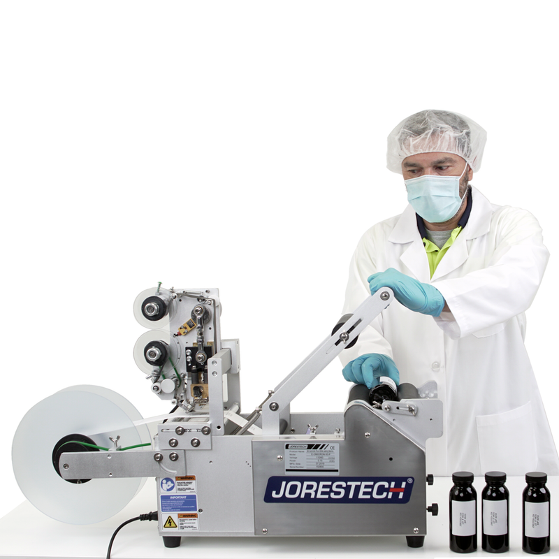 Semi-Automatic Label Applicator for Round Containers with Integrated Printer
