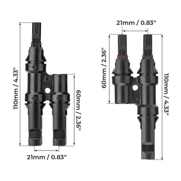 BougeRV Solar Branch Connectors Y Connector in Pair MMF+FFM Parallel Connection (2 Pairs)