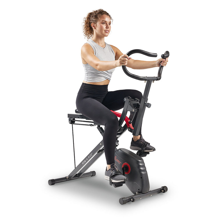 Rameur Vertical Sunny Health & Fitness – Squats, Rame, Pédale – Résistance Réglable 3 Niveaux, Siège 4 Positions, Écran LCD, Pliable