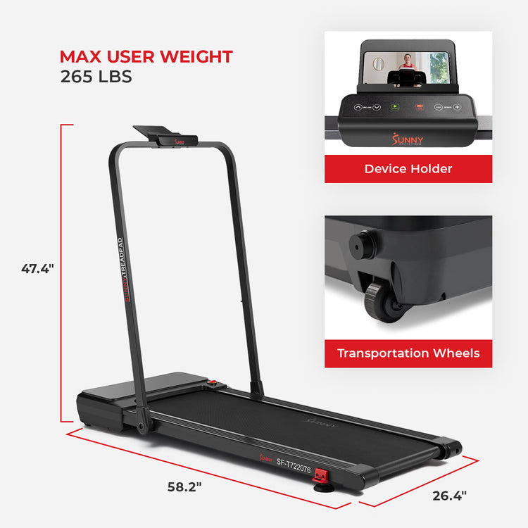 Sunny Health & Fitness Pacer Smart Compact Auto Incline Treadpad Treadmill - SF-T722076