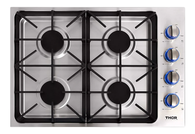 Cocina de gas empotrable profesional Thor Kitchen con cuatro quemadores en acero inoxidable