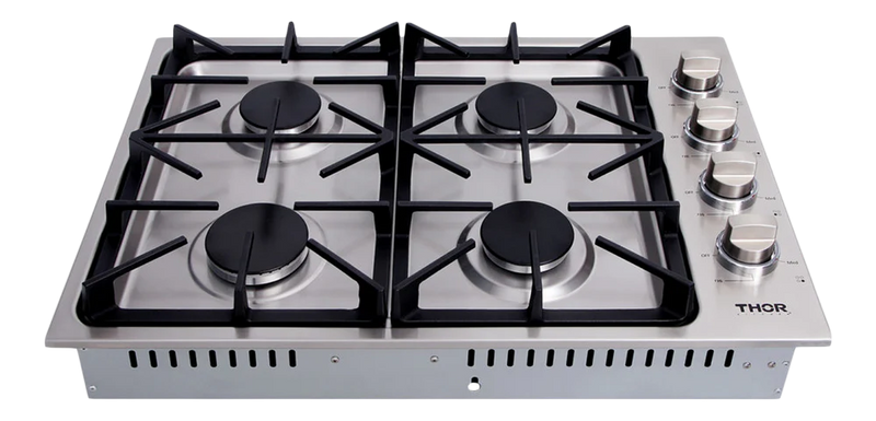 Cocina de gas empotrable profesional Thor Kitchen con cuatro quemadores en acero inoxidable