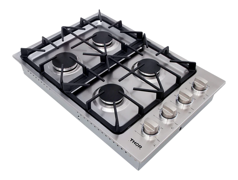 Cocina de gas empotrable profesional Thor Kitchen con cuatro quemadores en acero inoxidable
