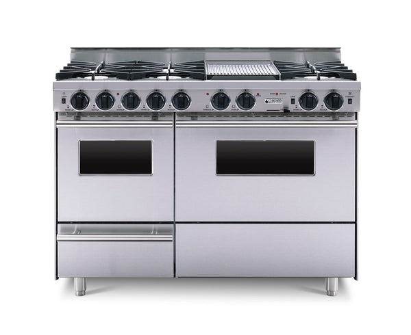 Horno de ladrillo Chicago - Cocina de convección autolimpiante de 48" con doble combustible - Quemadores abiertos