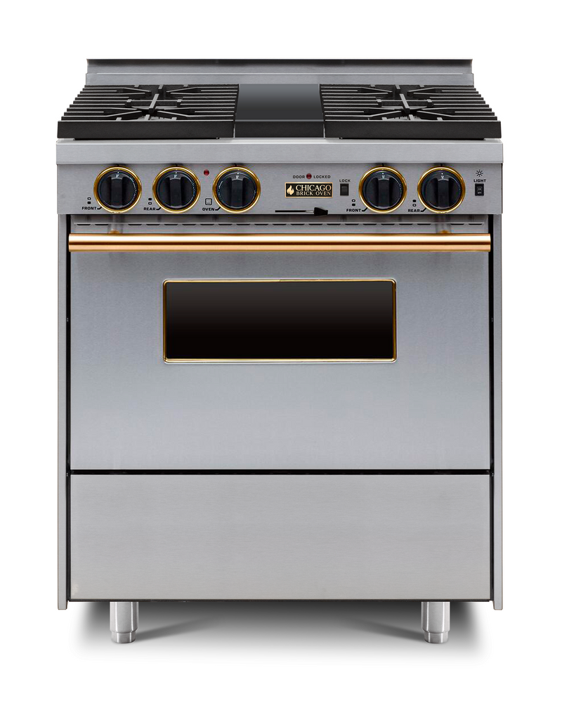 Horno de ladrillo Chicago - Cocina de convección autolimpiante de combustible dual de 30" - Quemadores sellados