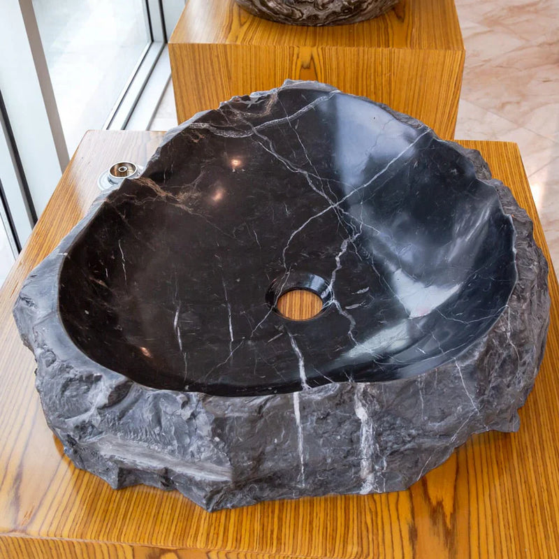 Toros Black Natural Stone Marble Rustic Above Vanity Bathroom Sink