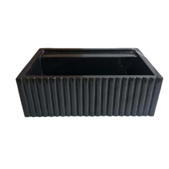 Toros Black Marble Rectangular Wall-mount Bathroom Sink Fluted (W)16" (L)24" (H)7"