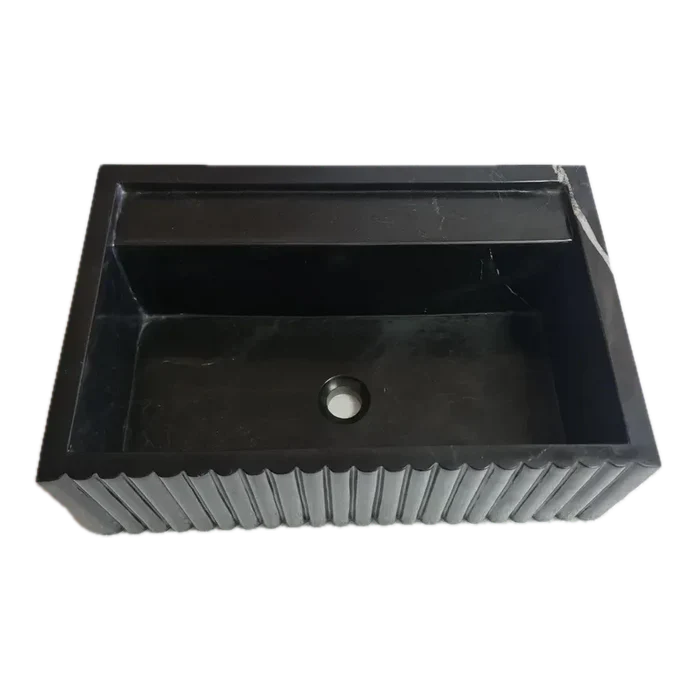 Toros Black Marble Rectangular Wall-mount Bathroom Sink Fluted (W)16" (L)24" (H)7"