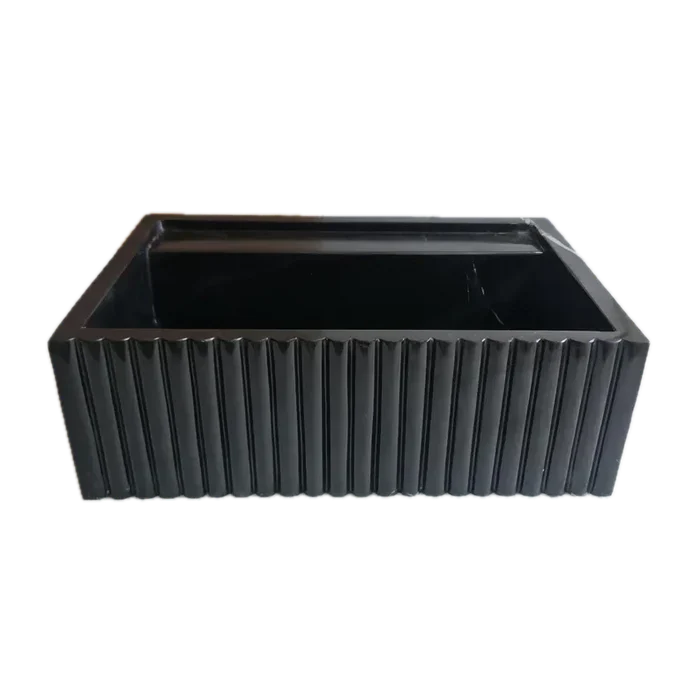 Toros Black Marble Rectangular Wall-mount Bathroom Sink Fluted (W)16" (L)24" (H)7"