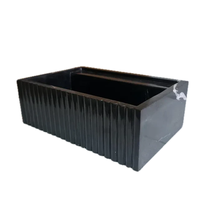 Toros Black Marble Rectangular Wall-mount Bathroom Sink Fluted (W)16" (L)24" (H)7"