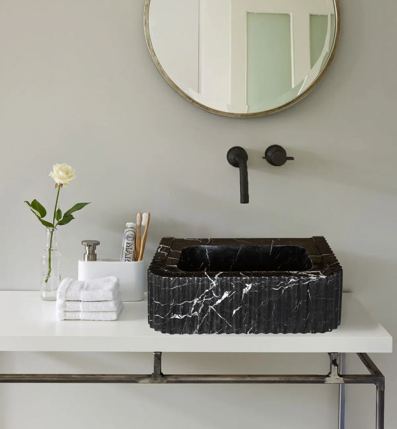 Toros Black Marble Rectangular Wall-mount Bathroom Sink Polished (W)12" (L)19" (H)7"