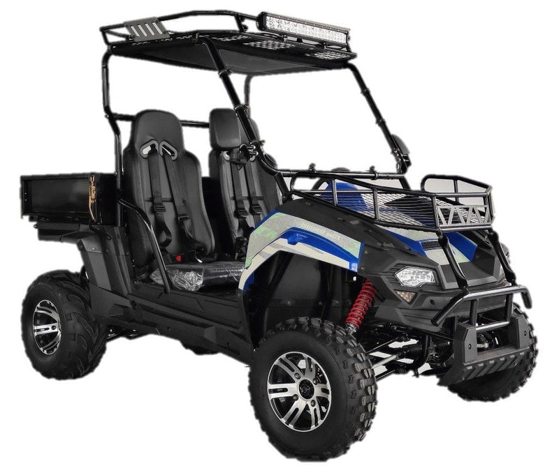 TrailMaster Challenger 200EUX UTV Side-by-Side, Front Cargo Rack, Rear Dump Bed, Deluxe Alloy Wheels, LED Light Bar