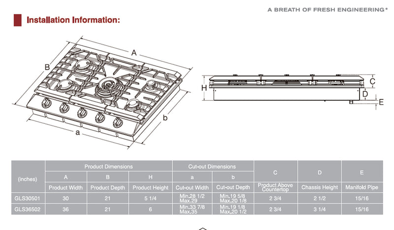 FOTILE - 30"/36" Stainless Steel Tri-Ring Gas Cooktop Series | GLS30501 / GLS36502