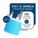 Adaptador de viaje para Sudáfrica y Botsuana - 3 en 1 - 2 USB - Tipo M - Diseño compacto (U2U-10L) 