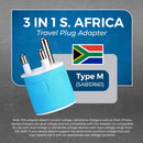 Adaptador de viaje para Sudáfrica y Botsuana - 3 en 1 - 2 USB - Tipo M - Diseño compacto (U2U-10L) 