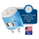 Adaptador de viaje para India y Nepal - 3 en 1 - 2 USB - Tipo D - Diseño compacto (U2U-10)