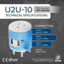 Adaptador de viaje para India y Nepal - 3 en 1 - 2 USB - Tipo D - Diseño compacto (U2U-10)