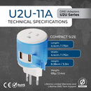 Adaptador de viaje para Suiza - 3 en 1 - 2 USB - Tipo J - Diseño compacto (U2U-11A)