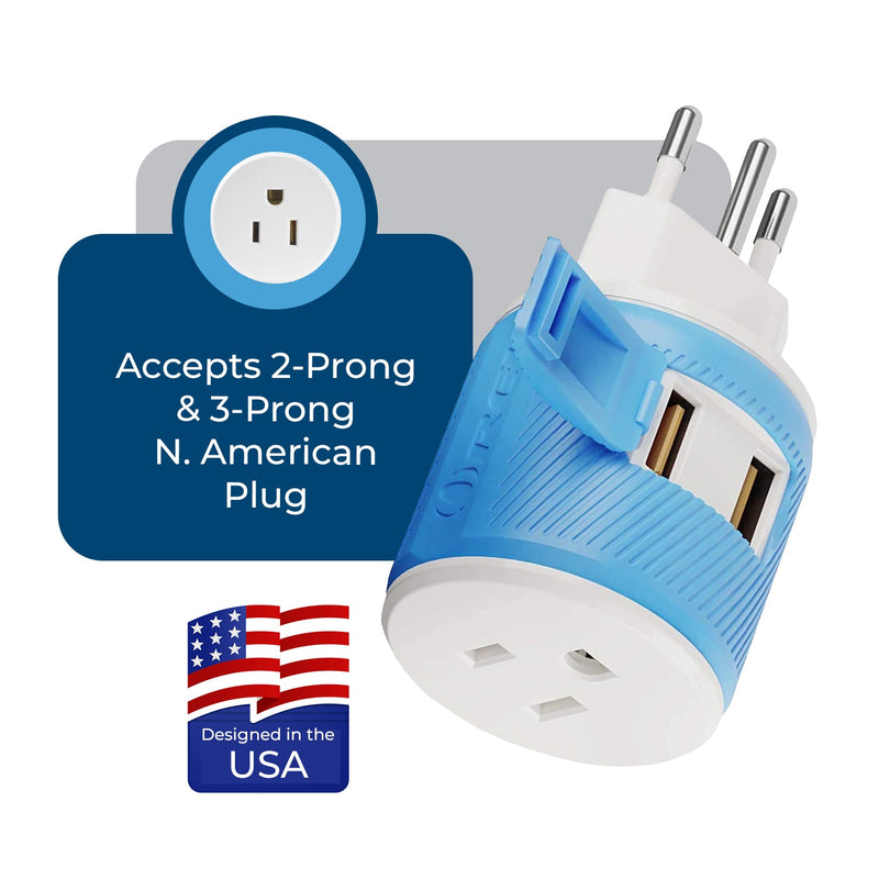 Adaptador de viaje para Brasil - 3 en 1 - 2 USB - Tipo N - Diseño compacto (U2U-11C)
