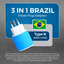 Adaptador de viaje para Brasil - 3 en 1 - 2 USB - Tipo N - Diseño compacto (U2U-11C)