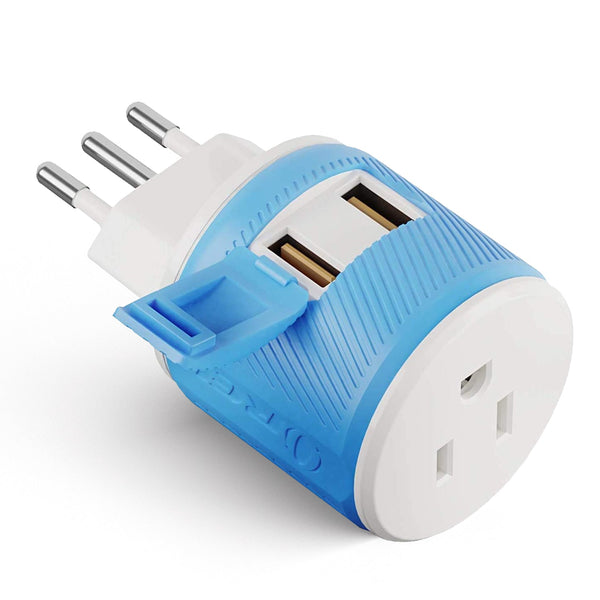 Adaptador de viaje para Italia y Uruguay - 3 en 1 - 2 USB - Tipo L - Diseño compacto (U2U-12A)