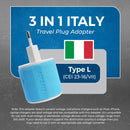 Adaptador de viaje para Italia y Uruguay - 3 en 1 - 2 USB - Tipo L - Diseño compacto (U2U-12A)