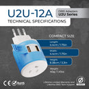 Adaptador de viaje para Italia y Uruguay - 3 en 1 - 2 USB - Tipo L - Diseño compacto (U2U-12A)