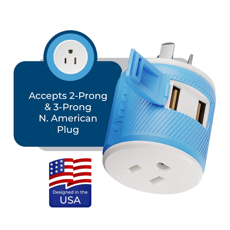 Adaptador de viaje para Australia y Nueva Zelanda - 3 en 1 - 2 USB - Tipo I - Diseño compacto (U2U-16)