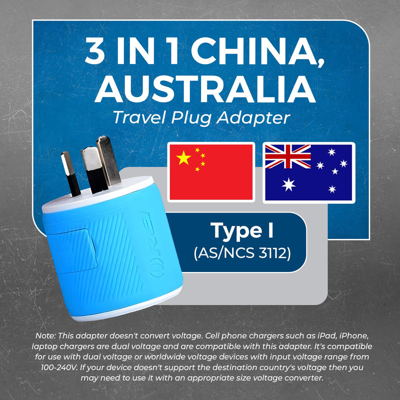 Adaptador de viaje para Australia y Nueva Zelanda - 3 en 1 - 2 USB - Tipo I - Diseño compacto (U2U-16)