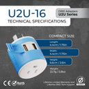 Adaptador de viaje para Australia y Nueva Zelanda - 3 en 1 - 2 USB - Tipo I - Diseño compacto (U2U-16)