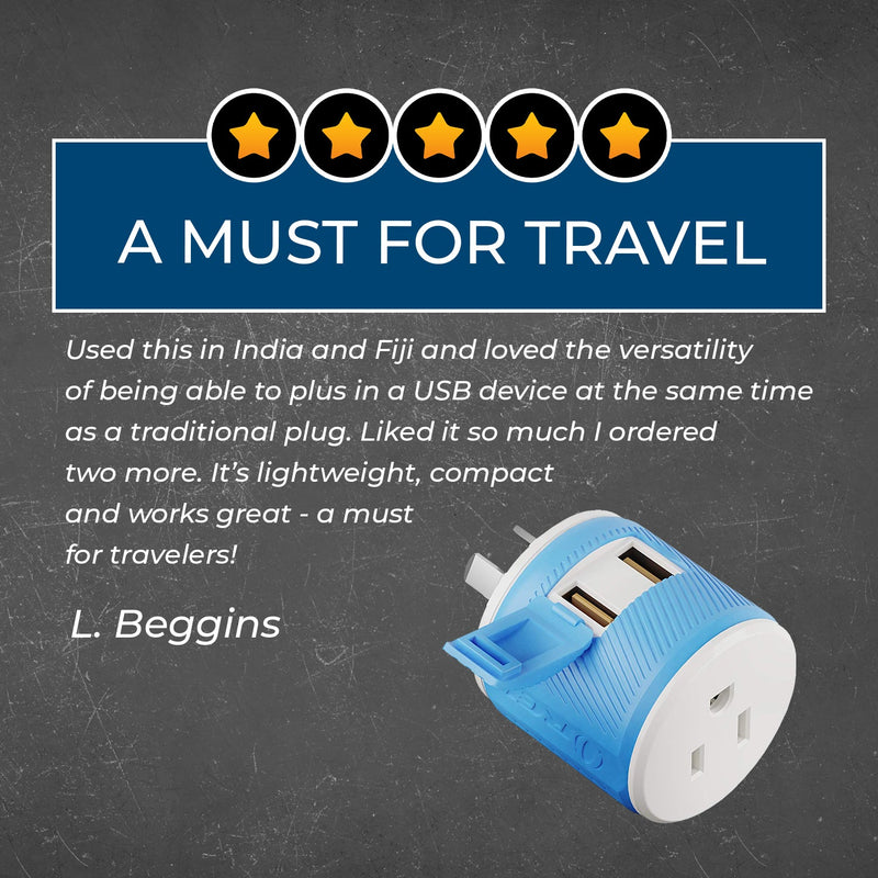Adaptador de viaje para Australia y Nueva Zelanda - 3 en 1 - 2 USB - Tipo I - Diseño compacto (U2U-16)