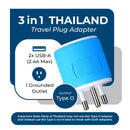 Adaptador de viaje para Tailandia - 3 en 1 - 2 USB - Tipo O - Diseño compacto (U2U-18)