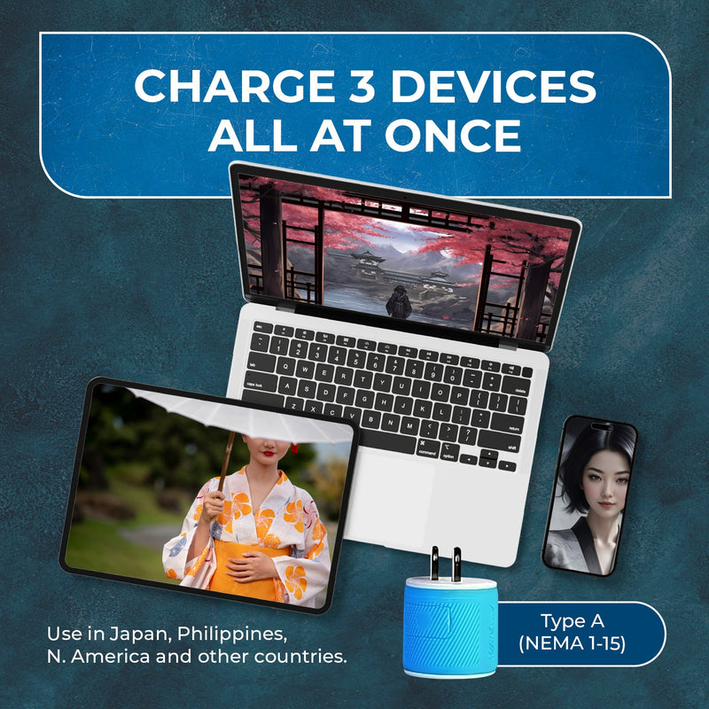 Adaptador de viaje para Japón y Filipinas - 3 en 1 - 2 USB - Tipo A - Diseño compacto (U2U-6)