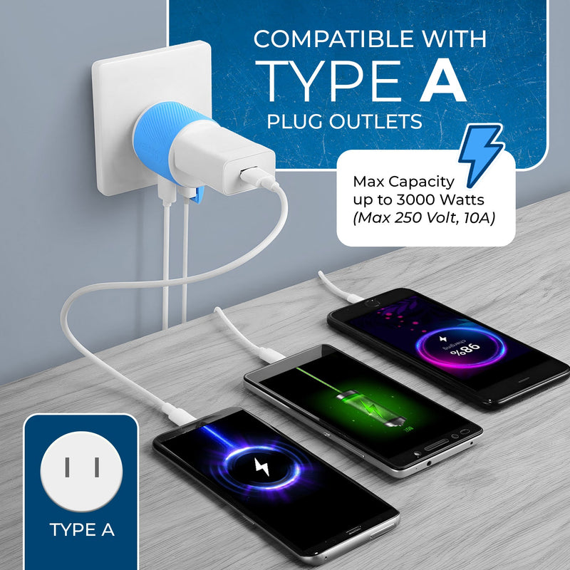 Adaptador de viaje para Japón y Filipinas - 3 en 1 - 2 USB - Tipo A - Diseño compacto (U2U-6)