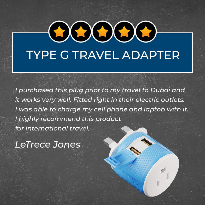 Adaptador de viaje para Reino Unido e Irlanda - 3 en 1 - 2 USB - Tipo G - Diseño compacto (U2U-7)