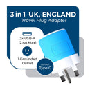 Adaptador de viaje para Reino Unido e Irlanda - 3 en 1 - 2 USB - Tipo G - Diseño compacto (U2U-7)