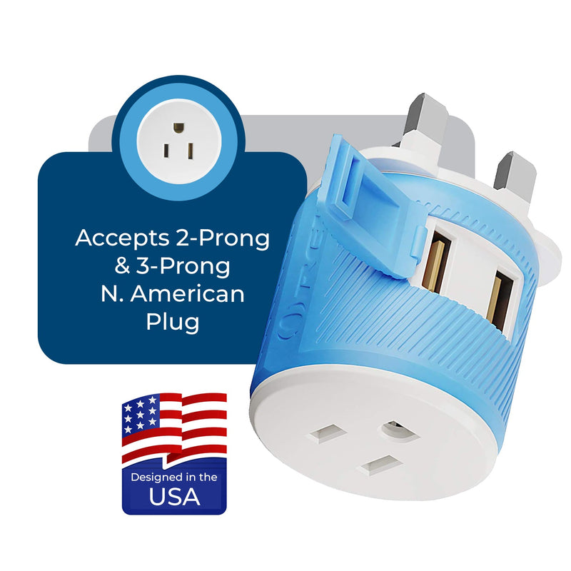 Adaptador de viaje para Reino Unido e Irlanda - 3 en 1 - 2 USB - Tipo G - Diseño compacto (U2U-7)
