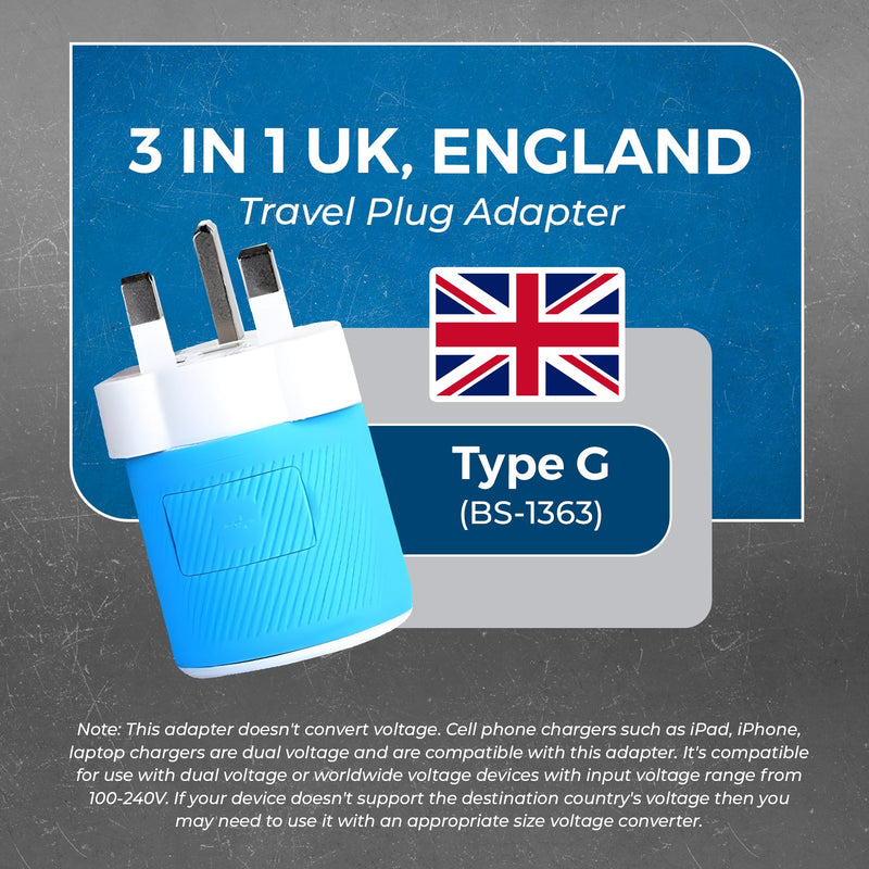 Adaptador de viaje para Reino Unido e Irlanda - 3 en 1 - 2 USB - Tipo G - Diseño compacto (U2U-7)