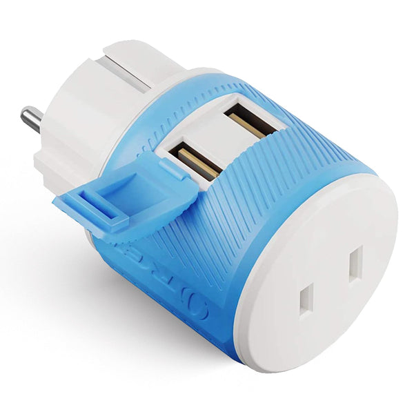 Adaptador de viaje para Europa y Alemania - 3 en 1 - 2 USB - Tipo C - Diseño compacto (U2U-9C)