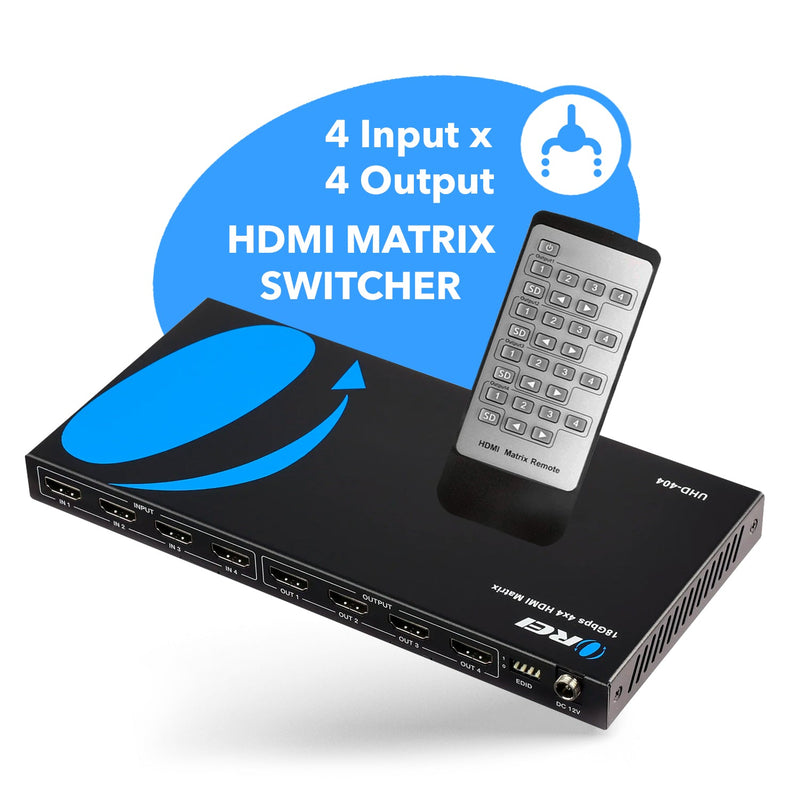 Conmutador de matriz HDMI Ultra HD 4x4 4K a 60 Hz con control remoto IR (UHD-404) 