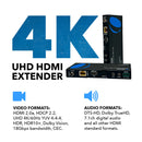 Extensor HDMI 4K UHD con HDBaseT sobre CAT5e/6/7. Admite control ARC e IR bidireccional hasta 70 m (UHD-EXB230AR-K).