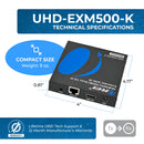 Extensor HDMI 4K con cable Cat6/7 de hasta 152 m (IR y RS-232) (UHD-EXM500-K)
