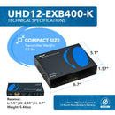 Extensor HDMI 4K 1x2 a través de CAT 6 hasta 400 pies con PoC, control IR unidireccional, gestión EDID (UHD12-EXB400-K)