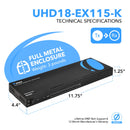 Extensor HDMI 4K 1x8 a través de CAT 6 hasta 35 metros con control IR unidireccional y salida de bucle (UHD18-EX115-K)