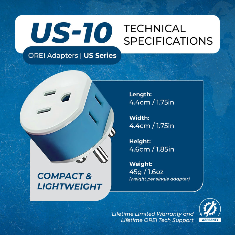 Adaptador de viaje para India y Nepal - 2 en 1 - Tipo D - Diseño compacto (US-10)