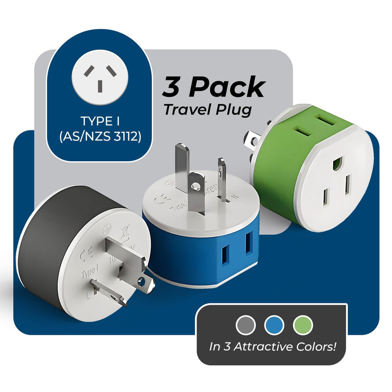 Adaptador de viaje para Australia y Nueva Zelanda - 2 en 1 - Tipo I - Diseño compacto (US-16)