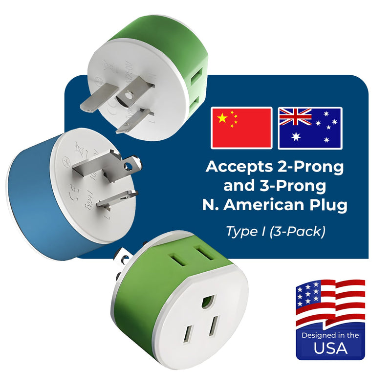 Adaptador de viaje para Australia y Nueva Zelanda - 2 en 1 - Tipo I - Diseño compacto (US-16)